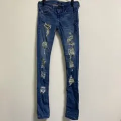 ダメージ加工スキニーデニム ライトブルー