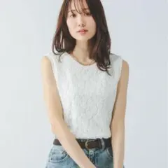 【GLOBAL WORK】Beautee レースタンクトップ オフホワイト色　Mのサムネイル