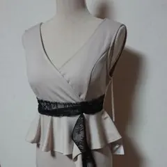 【新品】大人っぽいペプラムドレス キャバ 淡ベージュ×黒 デイジー