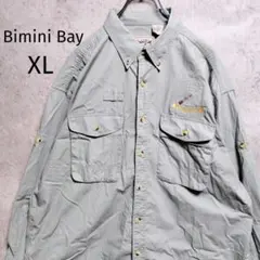 Bimini Bay・刺繍ロゴ入り長袖ワークシャツ XLサイズ ライトグレー