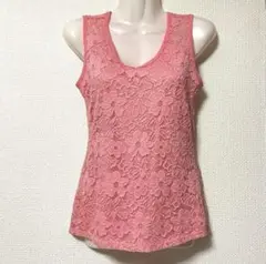 花柄レースノースリーブトップス タンクトップ M シースルー 肌見せカットソー