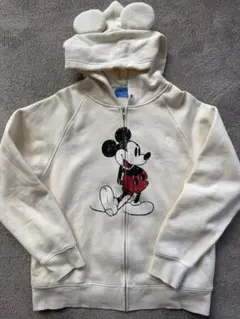 ディズニーリゾート ミッキー耳付きフード付きパーカー LLホワイト　ユニセックス