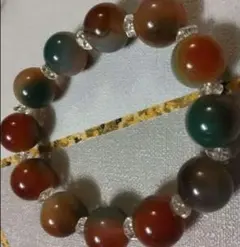 天然石　約14ミリ大玉　ブレスレット　 赤緑茶色