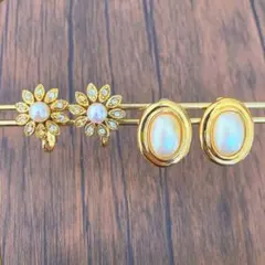 パールとビジューのエレガントイヤリング　２つセット