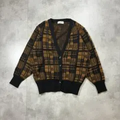 総柄ニットカーディガン レトロ 古着 L相当