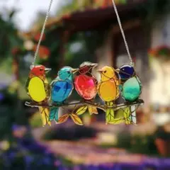 サンキャッチャー　5羽　小鳥　アクリル　壁掛け　インテリア ステンドグラス風