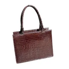 クロコダイル本革　ハンドバッグ　ボルドー系　シャイニング加工　自立式