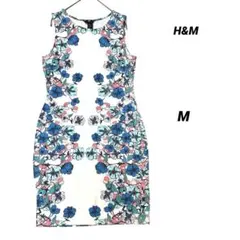H&M 花柄 ノースリーブ タイトワンピース M ひざ丈 ストレッチ フラワー