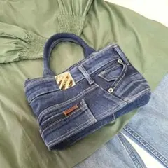 デニムリメイク横長トートバッグ　手提げバッグ　ショルダーバッグ　ハンドメイド