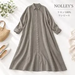NOLLEY'S ノーリーズ　リネン100% ロングシャツ ワンピース　 カーキ