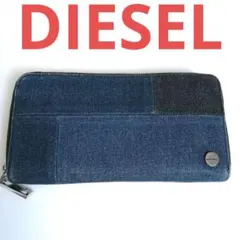 DIESEL 長財布 ラウンドファスナー デニム レザー 男女兼用 ロゴ金具