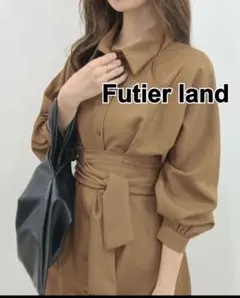 Futier land ウエストマークシャツワンピース ブラウン 長袖　ポリ