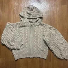INGNI イング ニットジップアップパーカー モカ ケーブル編みボリューム袖