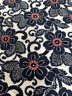 花唐草 生地 ハギレ 104✕154 コットン 綿100% 和柄 藍 布