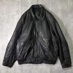 短丈 肉厚 本革 レザージャケット 黒 裏地柄