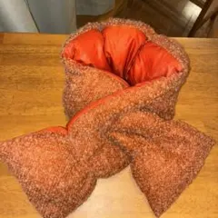 千円お値下げ！羽毛ダウン&フェザー　オレンジ ボウタイスタイル マフラー　極暖