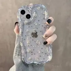 iPhone13/14ケース　小花柄　クリア　ぷっくり　シンプル　かわいい