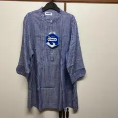 チュニック　青と白のストライプ七分袖