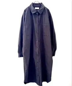 オペークドットクリップ ロングシャツワンピース 長袖 【L】 チャコールグレーのサムネイル