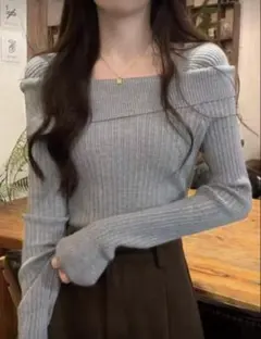 Shein ターンダウンカラー オフショルダー スリムフィット ニットセーター