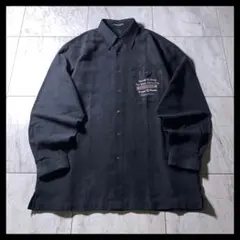 90s PIASPORT フェイクスエード シャツ 長袖 黒 レトロ古着 刺繍