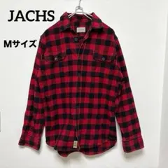 【ジャックス】JACHS チェック柄フランネルシャツ 赤/黒 春秋冬　Ｍサイズ