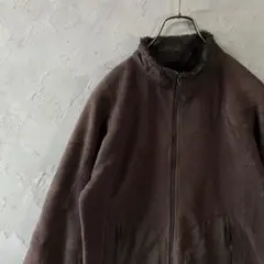 ヴィンテージ　フリースジャケット　フルジップ　刺繍ロゴ　ブラウン　M LO19