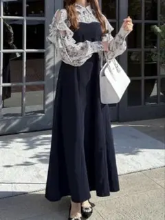 GRL グレイル　花柄ショルダーオープンフレアロングワンピース[kz432]