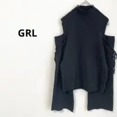 《グレイル》カットアウト オープンショルダー リブニット セーター 黒