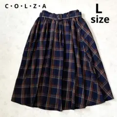 C・O・L・Z・A コルザ ロングスカート フレア チェック 紺茶 ベルト付Lのサムネイル