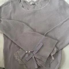 Wallamanda リボン レース 長袖リブニット