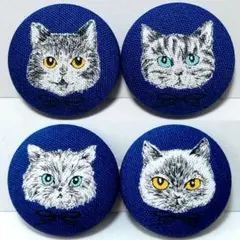 う*さ様 猫　ヘアゴム or ブローチ　4点セット　㊳ミリ　くるみボタン
