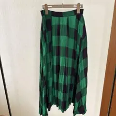 AMERICA HOLIC グリーン・ネイビー チェック フレアスカート M