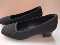 VIVAIA ブラックリブ編みパンプス 中ヒール