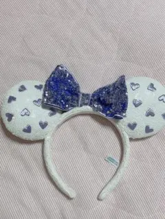 ミッキー耳カチューシャ 白紫ハート