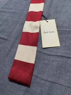 【新品】Paul Smith 赤と白のストライプ ニットナローネクタイ