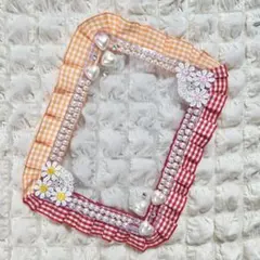 【A335】硬質ケースデコ b7サイズ レッド＆オレンジ チェック