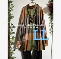 6094新品⭐️LL〜3L＊配色ブロック柄ハイネックチュニック大きいサイズ