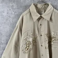 オーバーサイズ　刺繍シャツ　レーヨン　長袖　フリーメンズ