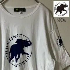90s HUNTING WORLD/ロゴtシャツ/XL/ホワイト/イタリア製のサムネイル