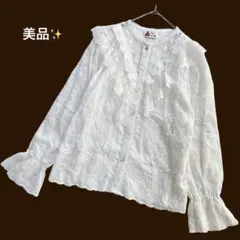 美品 ロリータ 総刺繍 レース フリル ブラウス エンブロイダリー シャツ 白