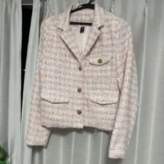 SHEIN ツイード調 ノーカラージャケット ベージュ、ピンクのサムネイル