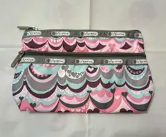 レスポ　LeSportsac カラフル波模様ポーチ　ハート柄　ピンク　7105