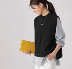 ◆【2点セット】ピンタックニットベスト＋ブラウス