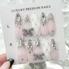 現品　ネイルチップ　ワンホン　韓国　シンプル　ピンク　スナ系　ロング