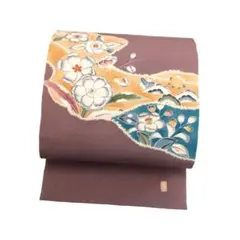 名古屋帯 作家物 辻が花模様 縮緬 紅消鼠色 KO-913