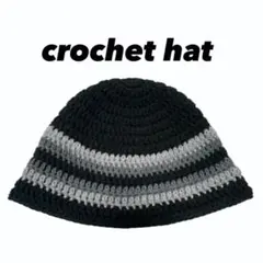 ハンドメイド クロシェハット クラッシャーハット ビーニー バケットハット 黒