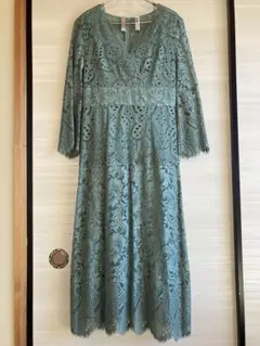 入園式、入学式、婚礼、パーティーなど ミントグリーン レース 七分袖 ワンピース