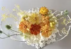 花材プリザーブドジニアイエローオレンジホワイト 3輪入り