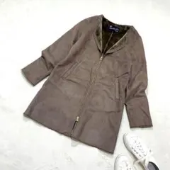 アーバンリサーチ フェイクムートン　ノーカラーコート　ロングコート　ベージュ